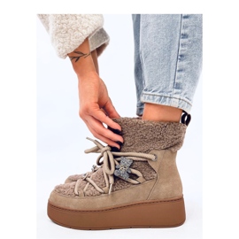 Botas de neve cáqui com shearling castanho