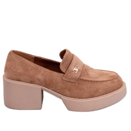 Mocassins camel de salto alto - marrom