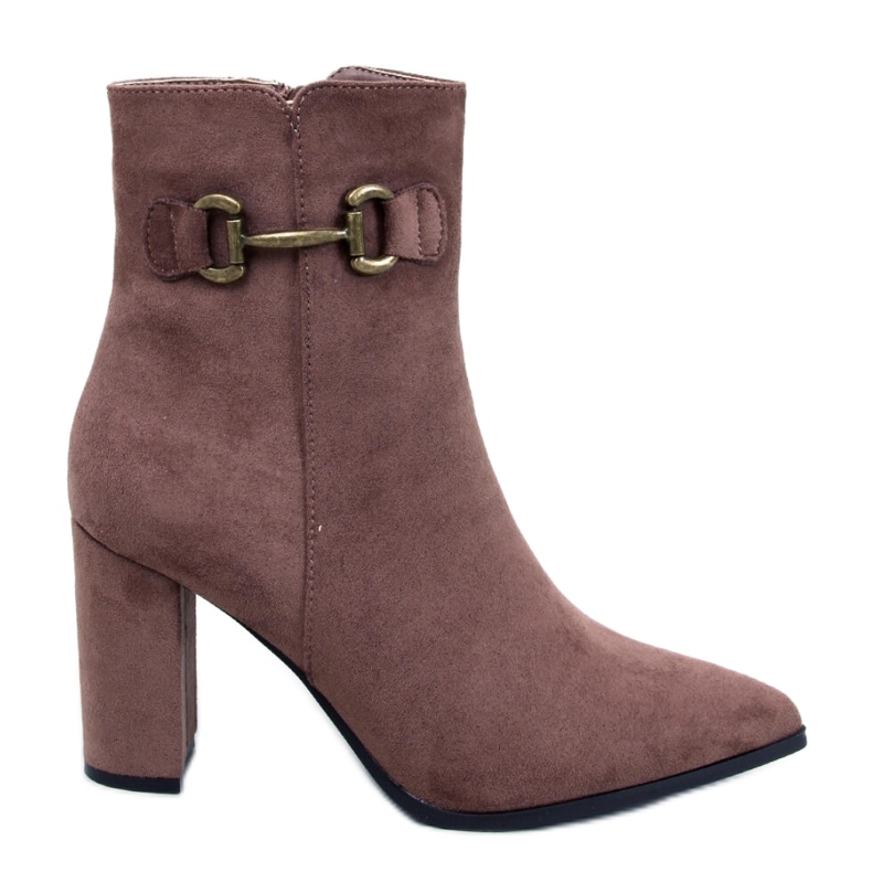 Botins de salto alto em camurça cáqui castanho