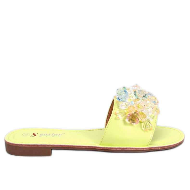 Chinelos verdes com pedras coloridas