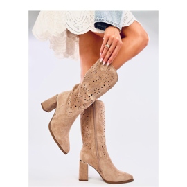 Strokes Botas cáqui com aberturas e salto alto - Inello marrom