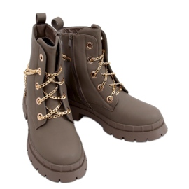 Botins femininos com sola grossa cáqui. marrom