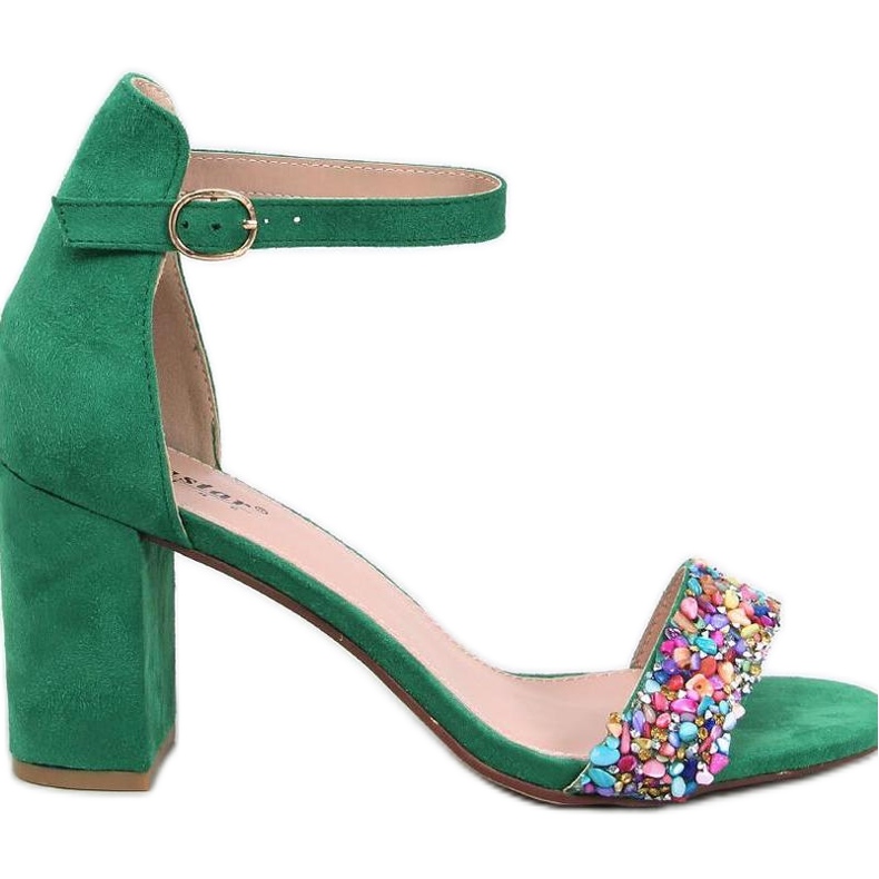 Valentine Sandália de salto alto verde com pedras - Inello