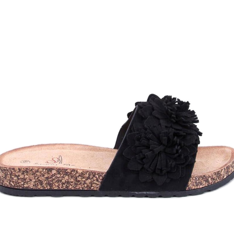 Sandália Chinelo de cortiça com flores Sebill Preto - Inello