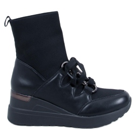 Kaye Botins pretos com cano alto e elástico - Inello