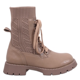 Botins com parte superior em sweater Tierr Khaki - Inello marrom