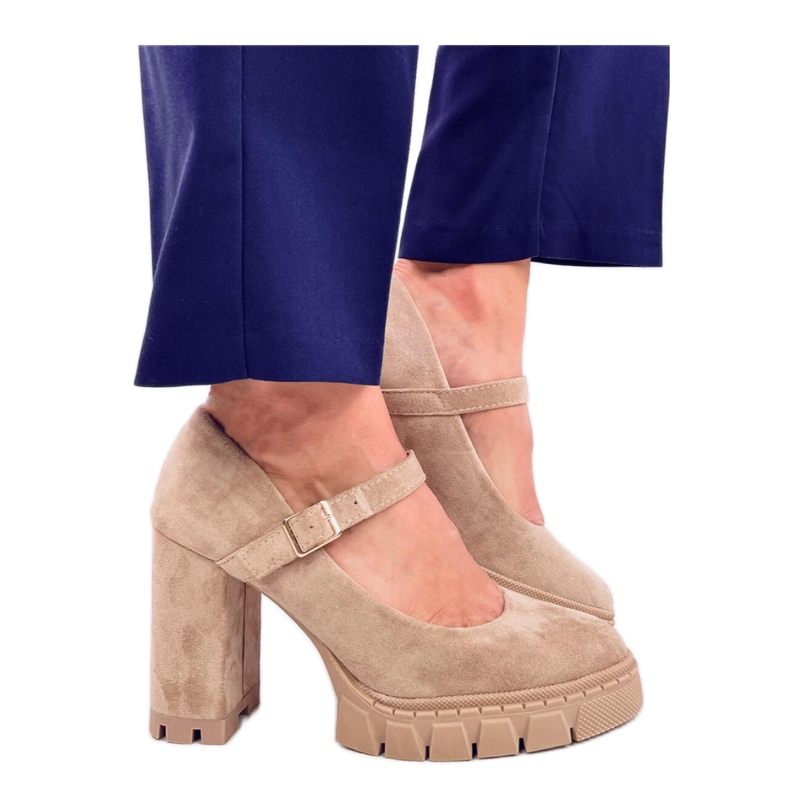 Scarpin plataforma com alça Dresse Khaki - Inello bege