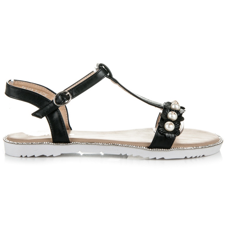 Nio Nio Sandálias planas com miçangas preto Nio Nio Sandálias planas com miçangas preto