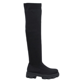 Nusses Botas pretas acima do joelho com parte superior flexível preto Nusses Botas pretas acima do joelho com parte superior flexível preto