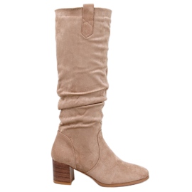 Pinsoni Botas cáqui com babados bege