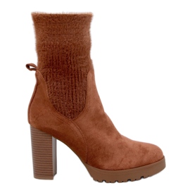 Carlini Botins Camel de salto alto e punho elástico marrom