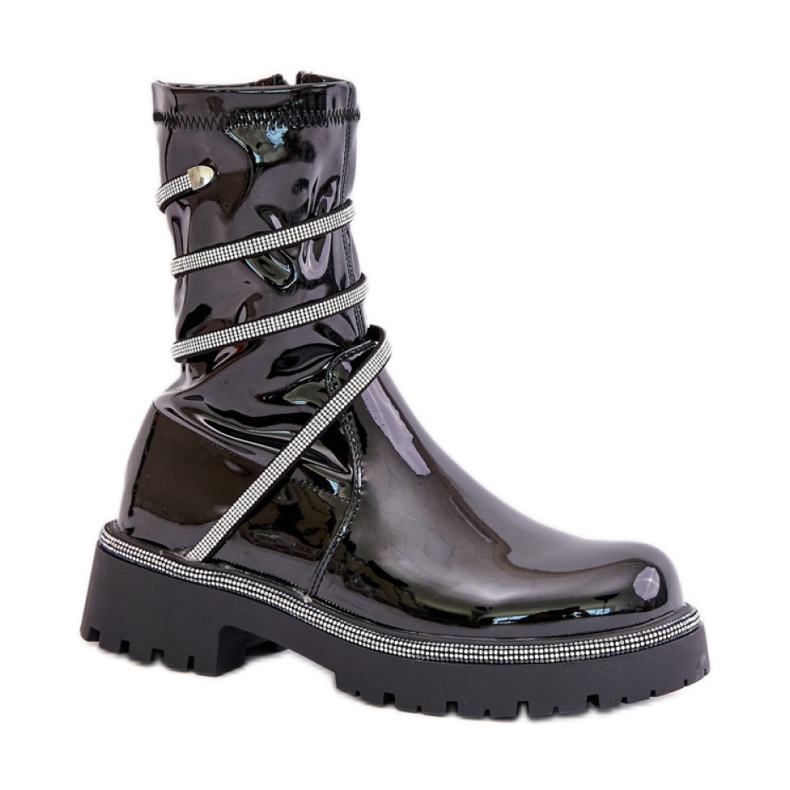 Botins femininos pretos envernizados