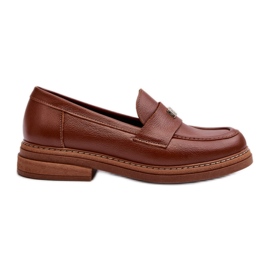 Mocassins femininos de couro Zazoo Brown marrom