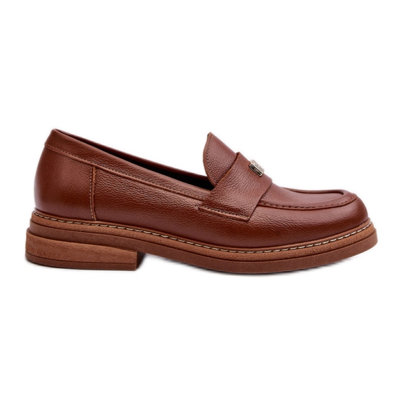 Mocassins femininos de couro Zazoo Brown castanho