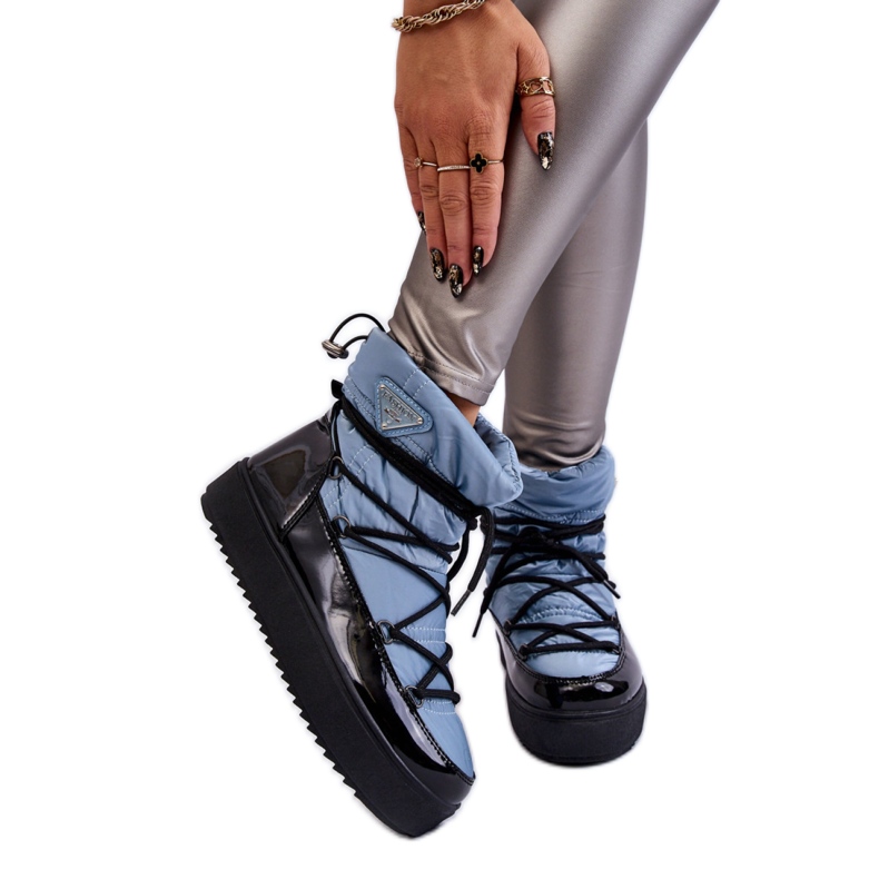 Botas de neve femininas azuis com atacadores azul