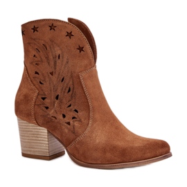 Botins femininos perfurados Lewski Brown Suede marrom