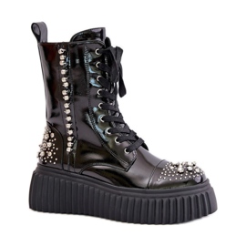 S.Barski Botas plataforma de couro envernizado com decoração preta preto S.Barski Botas plataforma de couro envernizado com decoração preta preto