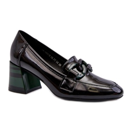 Sapatos femininos de salto alto com decoração preta/verde preto