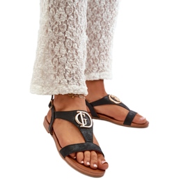 S.Barski Sandálias femininas com decoração dourada Preto