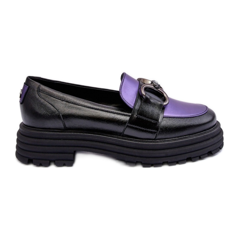 Mocassins femininos em uma enorme plataforma preta/violeta preto
