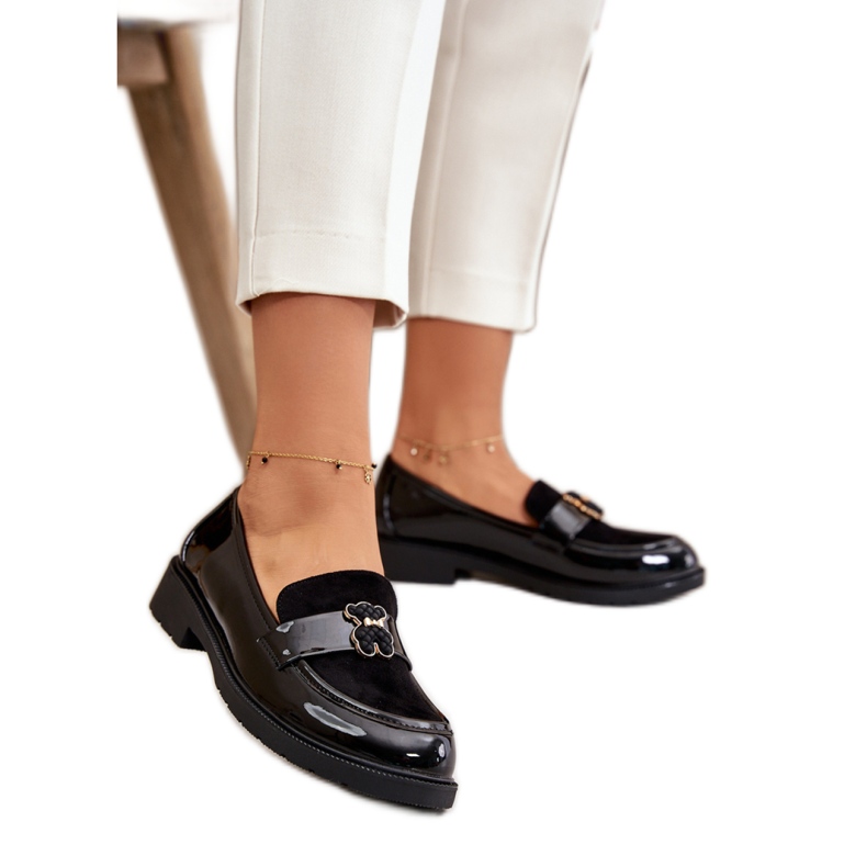 Mocassins femininos com decoração S.Barski Black Varnish preto