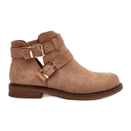 Botins femininos bege com listras decorativas Botins femininos bege com listras decorativas