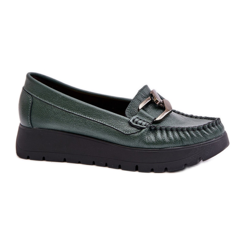 Mocassins femininos com decoração verde escuro