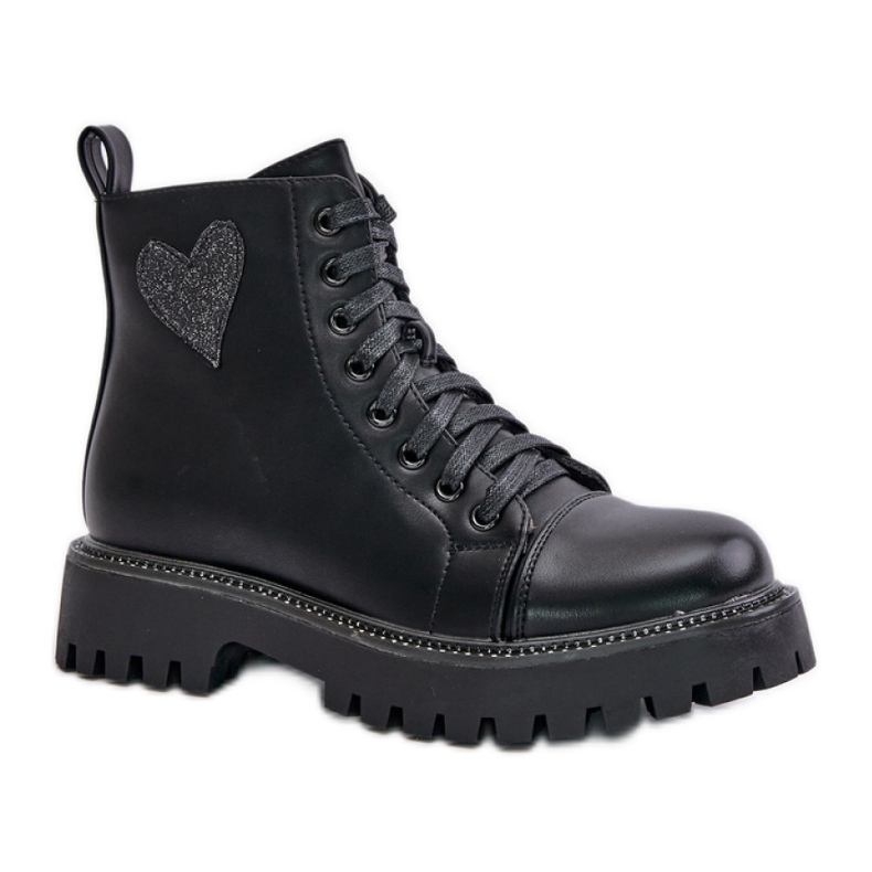 Botins femininos com coração decorativo Preto