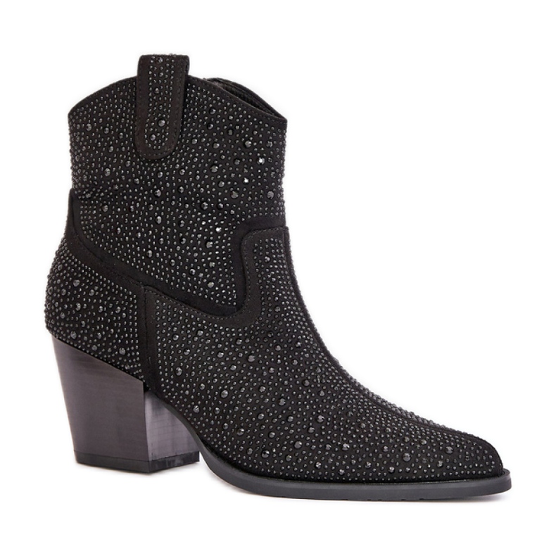 S.Barski Botas de cowboy pretas de salto alto enfeitadas preto