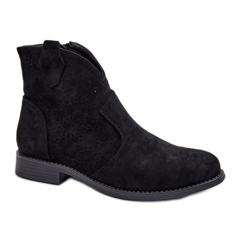S.Barski Botas femininas pretas de salto baixo preto