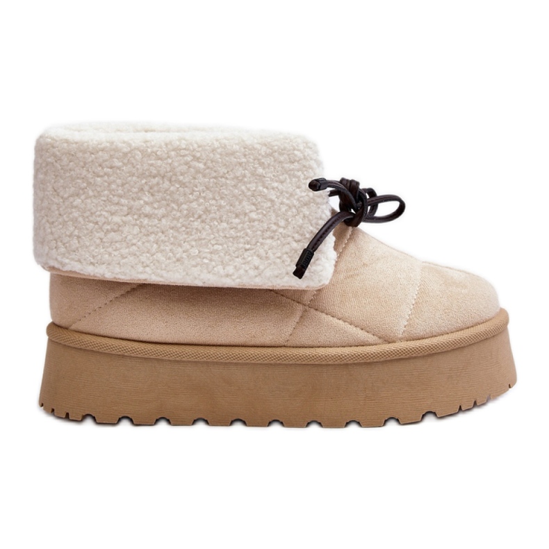Botas de neve com plataforma e pele de carneiro bege