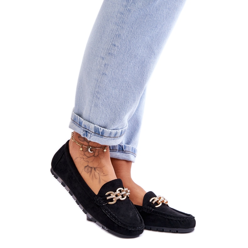 Mocassins femininos de camurça slip-on pretos