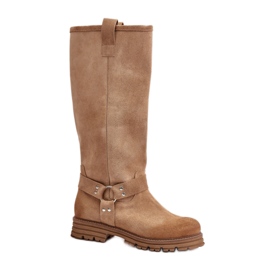 Botas femininas em camurça natural Lewski Beige bege