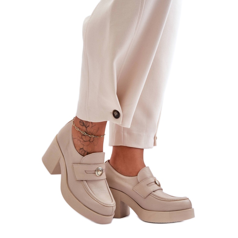 Step in style Sapatos Modelo Dunadia 20148 Couro Bege - Entre com estilo