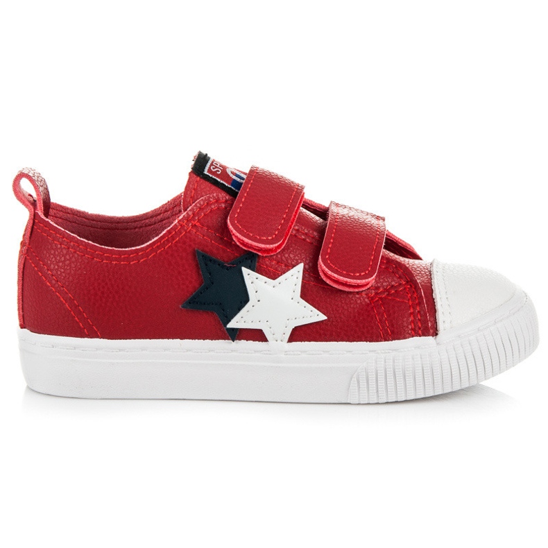 L&H Sapatilhas de couro com velcro branco vermelho azul marinho