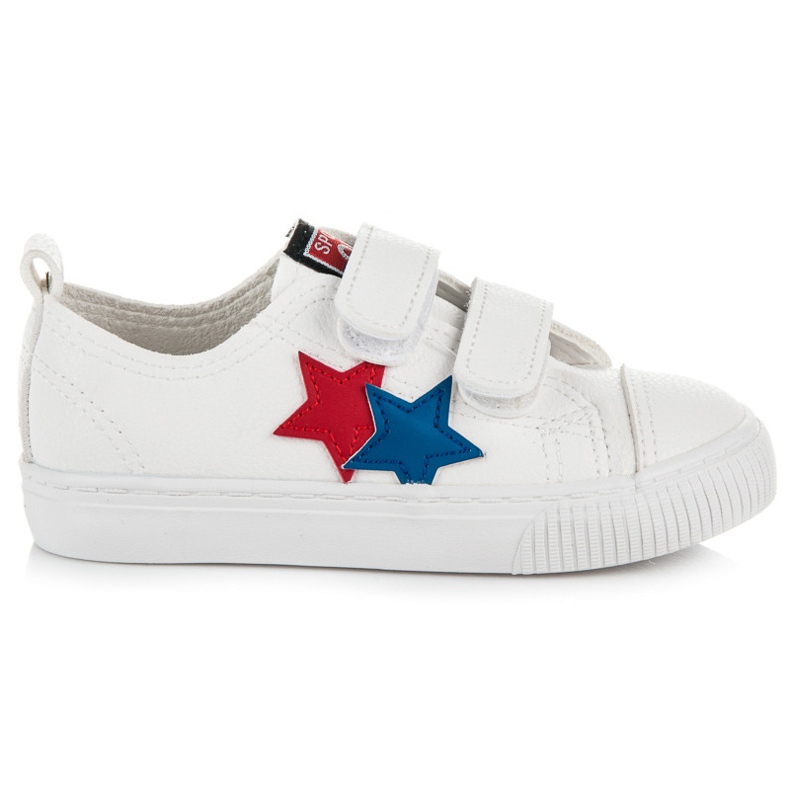 L&H Sapatilhas de couro com velcro branco azul vermelho L&H Sapatilhas de couro com velcro branco azul vermelho