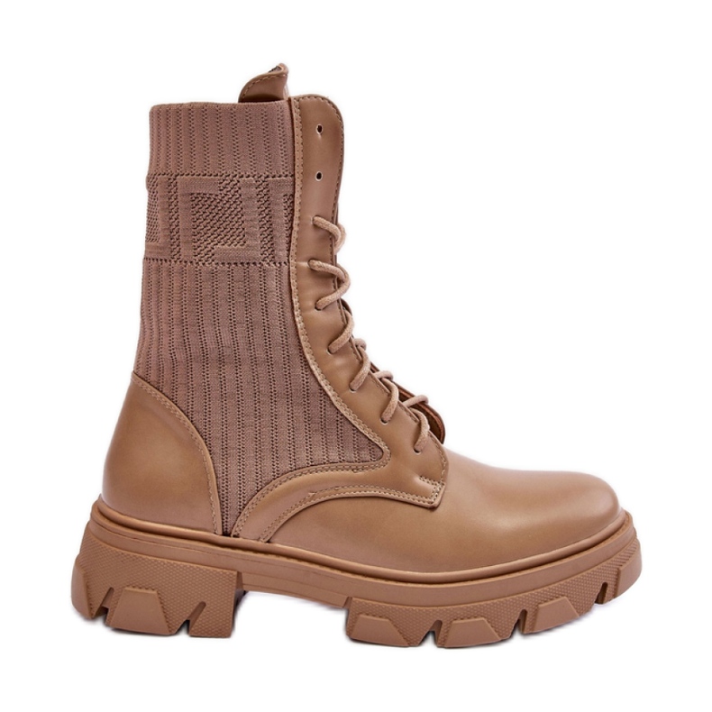 Botas com salto plano e maciço e plataforma Bege Escuro