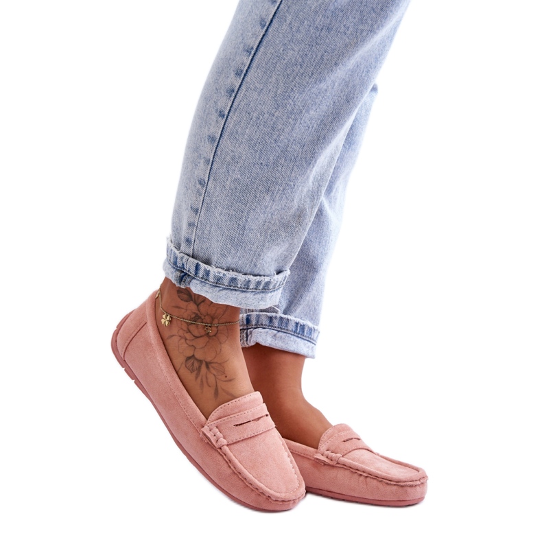 Mocassins femininos clássicos rosa claro