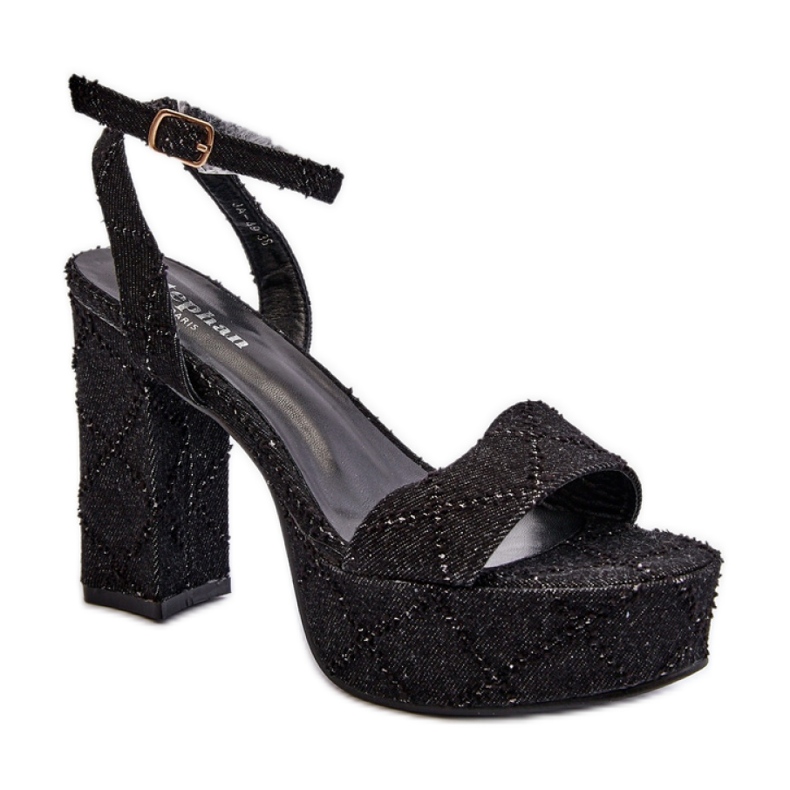 Sandálias femininas da moda feitas de material têxtil preto