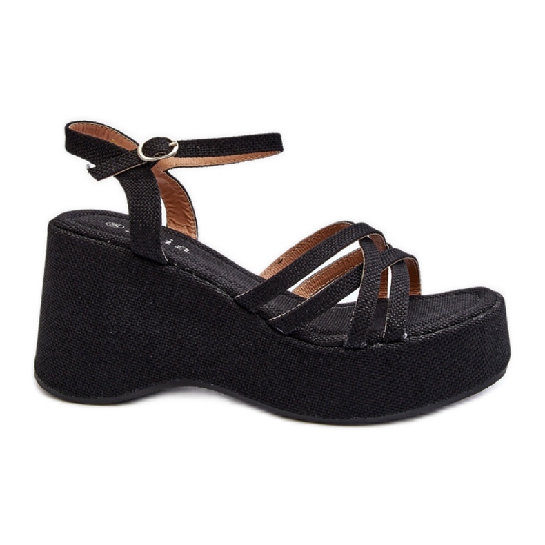 Plataforma feminina e sandálias de cunha Preto