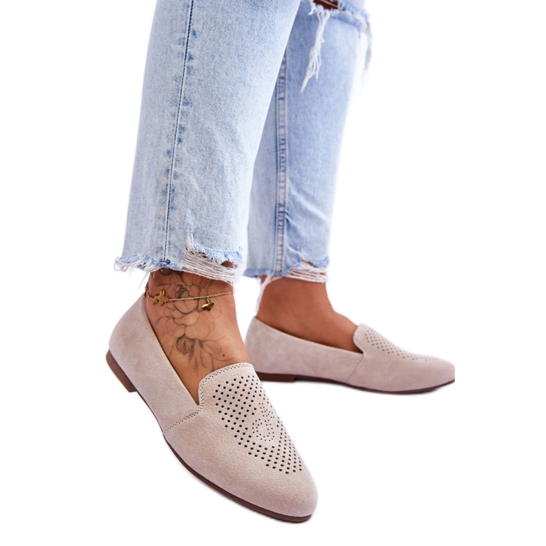Mocassins femininos de camurça bege