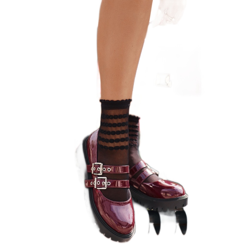 Sapatos de verniz com fivelas Borgonha vermelho