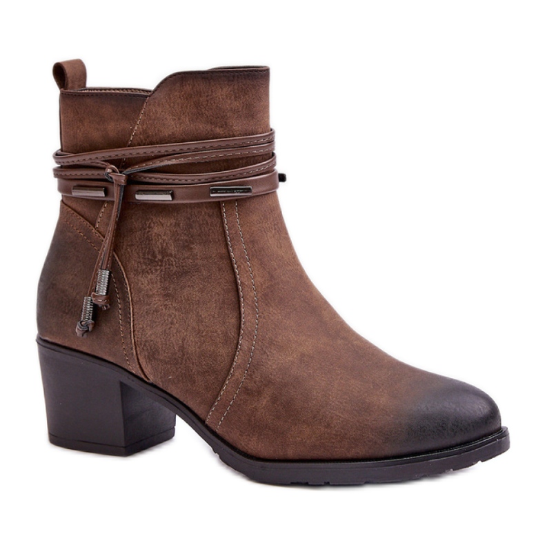 Jezzi Botas femininas de salto alto com alças marrons castanho Jezzi Botas femininas de salto alto com alças marrons castanho