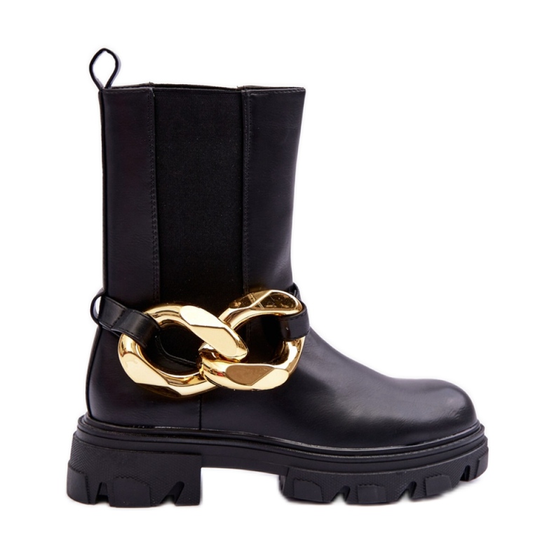 Botins slip-on com corrente preto Botins slip-on com corrente preto