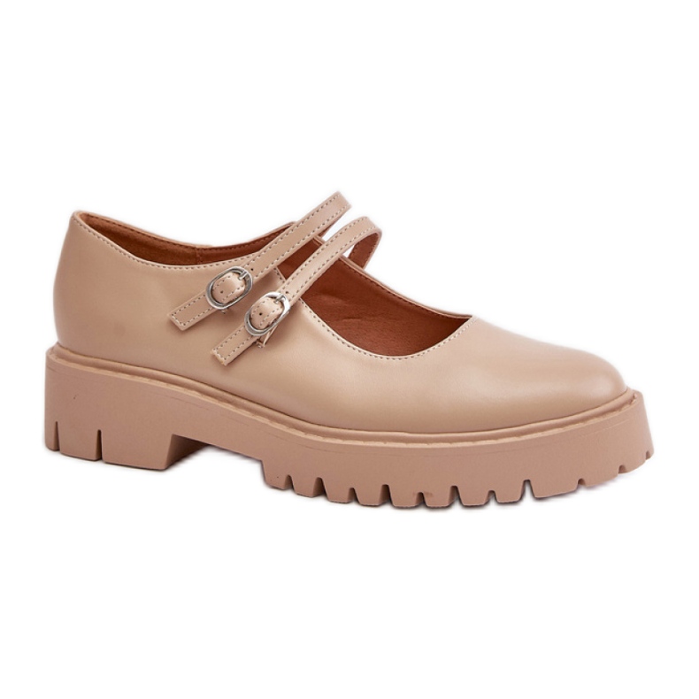 Sapatos baixos com salto enorme bege