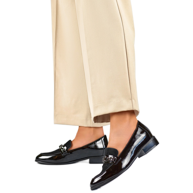 Sapatos femininos com corrente 24-12309B pretos