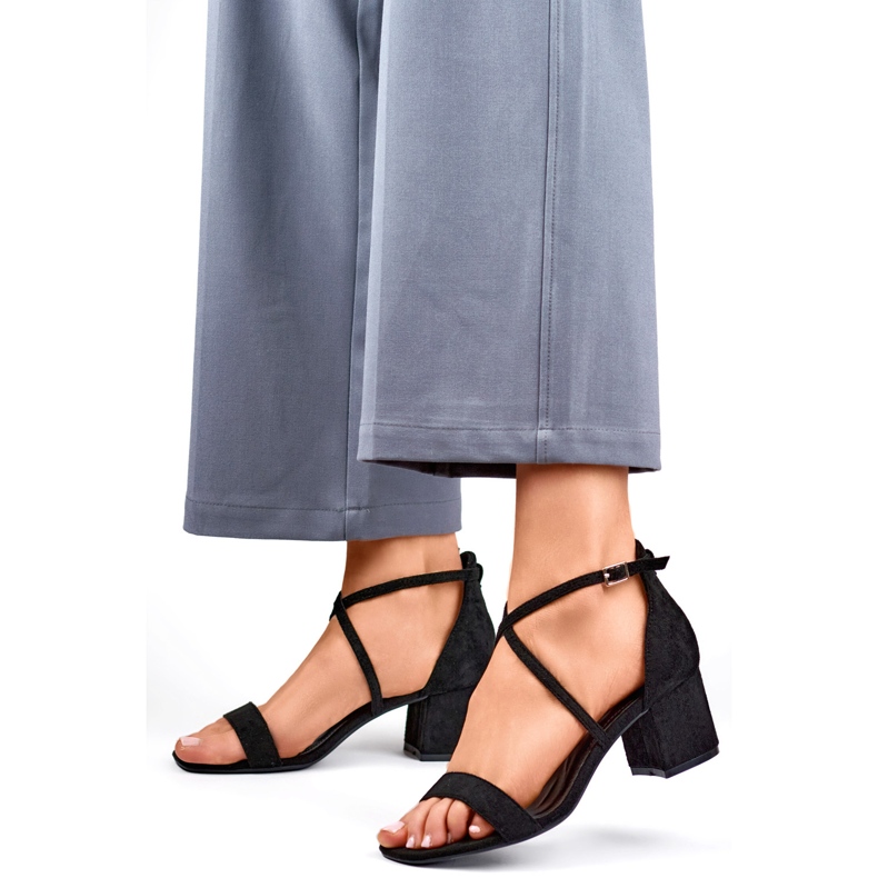 Sandálias femininas em bloco 6895B, pretas preto