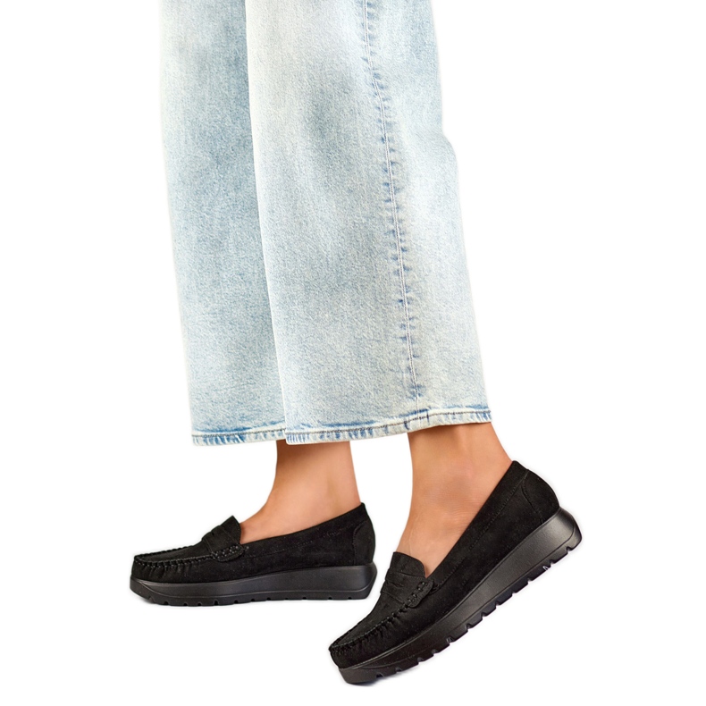 Mocassins femininos com plataforma 24-21338B pretos