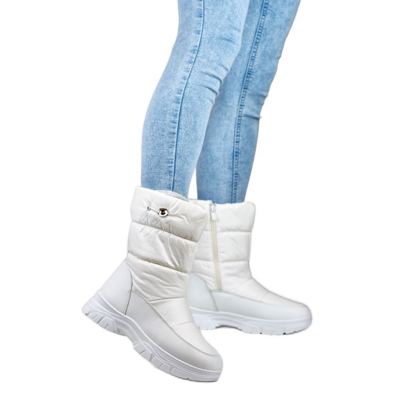 Botas femininas de neve com forro de pele 3537W brancas branco