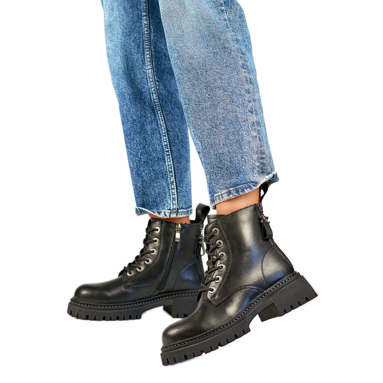 Botas femininas forradas com pele GD-TL57B, pretas preto